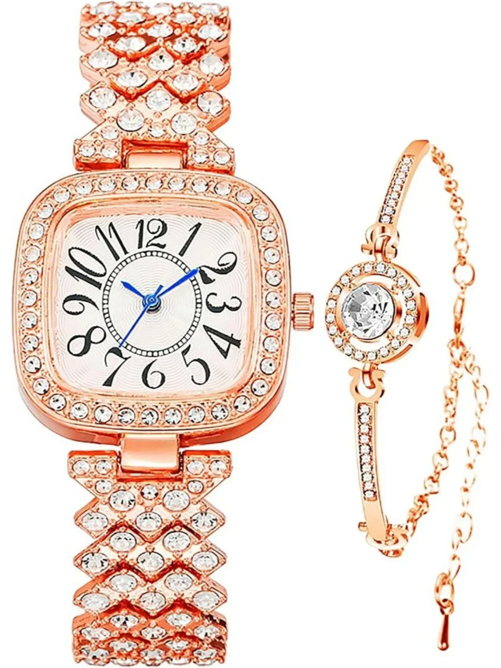 Women's Rose Gold Luxury Vintage Diamond Square Digital Dial Quartz Wrist Watch